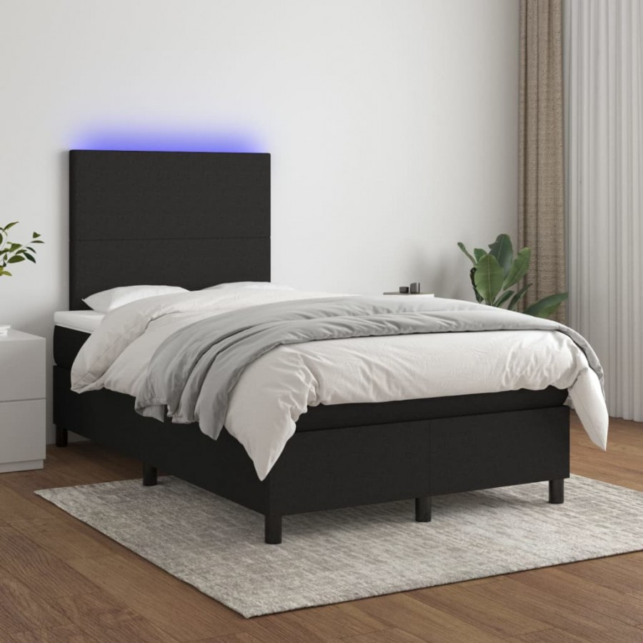 Cadre de lit et matelas et LED Noir 120x200 cm Tissu