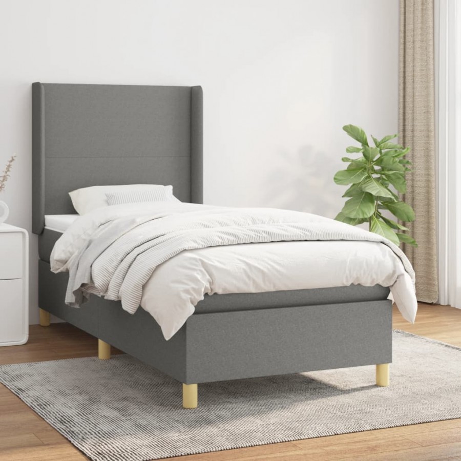 Cadre de lit et matelas Gris foncé 90x190 cm Tissu