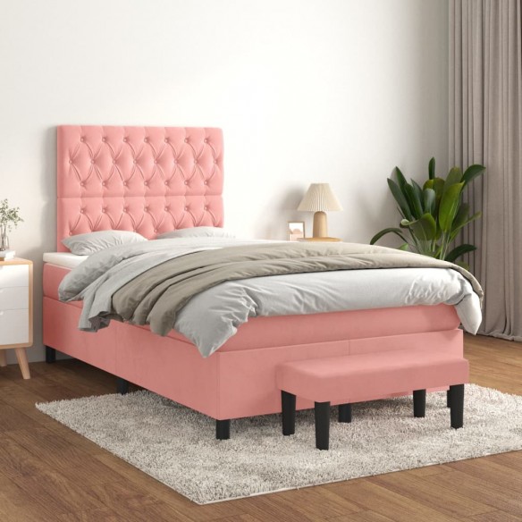 Cadre de lit avec matelas Rose 120x200 cm Velours