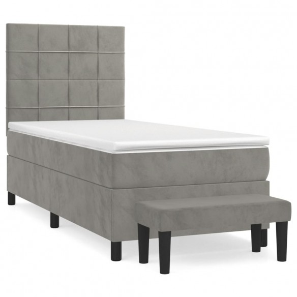 Cadre de lit et matelas Gris clair 100x200cm Velours