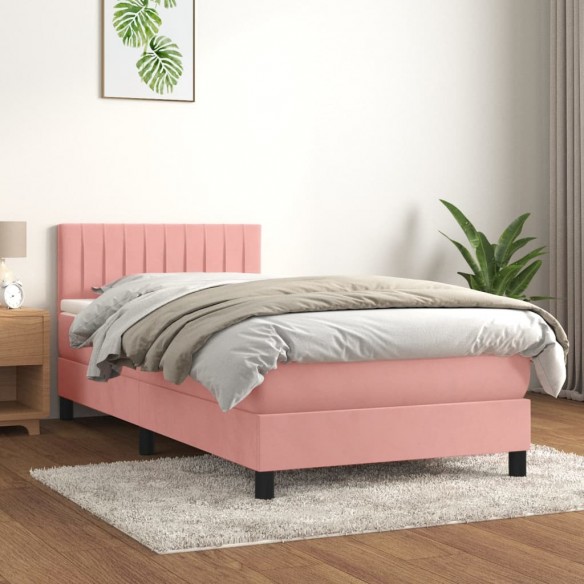 Cadre de lit avec matelas Rose 90x200 cm Velours