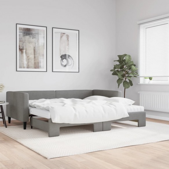 Lit de jour avec gigogne et matelas gris foncé 90x200 cm tissu