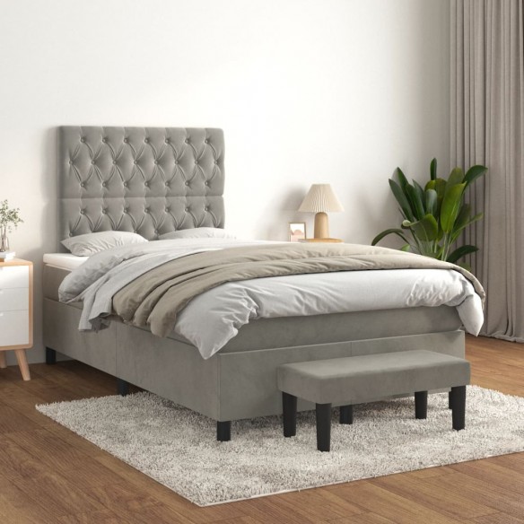 Cadre de lit et matelas Gris clair 120x200cm Velours