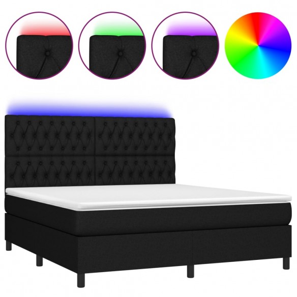 Cadre de lit et matelas et LED Noir 160x200 cm Tissu