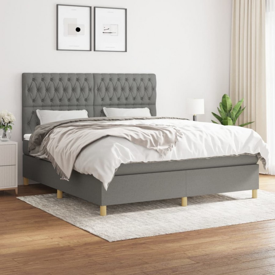 Cadre de lit avec matelas Gris foncé 180x200cm Tissu