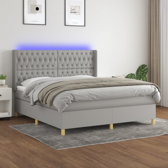 Cadre de lit matelas LED Gris clair 180x200 cm Tissu