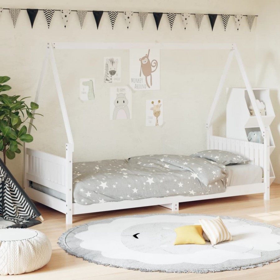 Cadre de lit pour enfants blanc 90x190 cm bois de pin massif