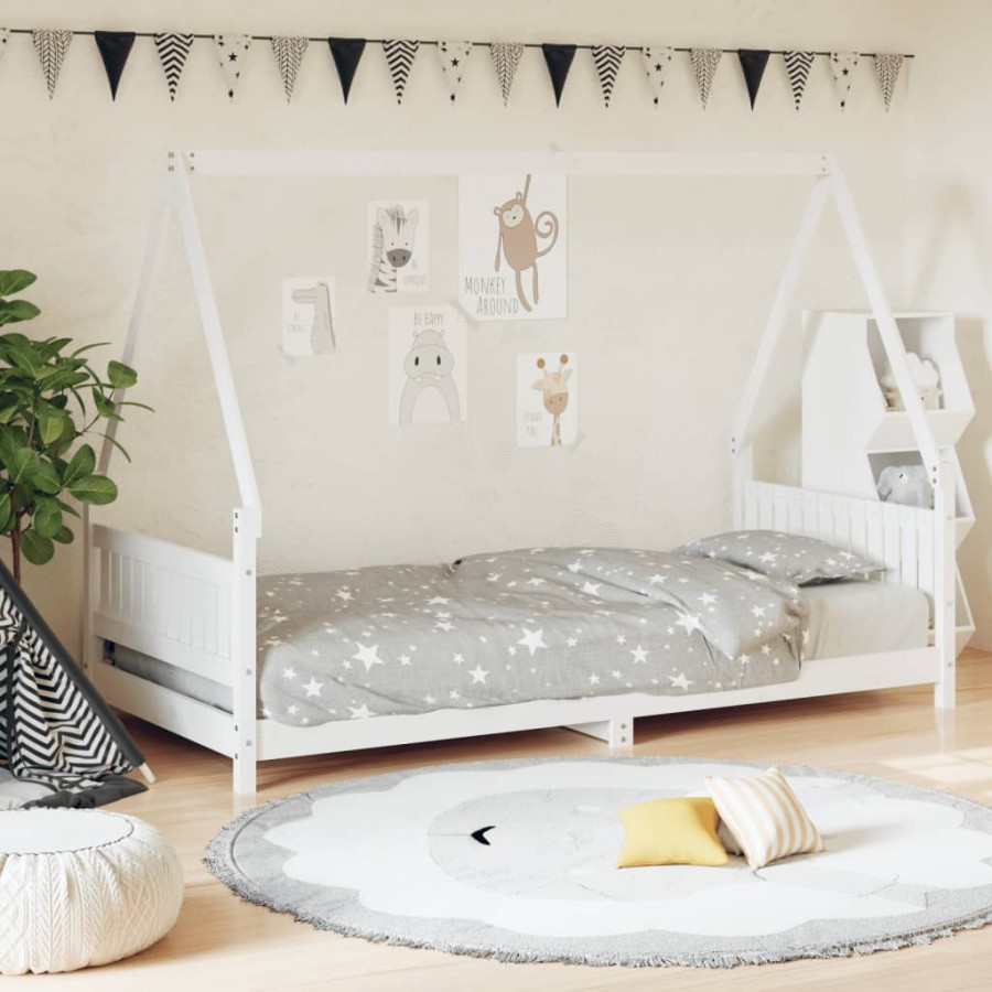 Cadre de lit pour enfants blanc 90x200 cm bois de pin massif