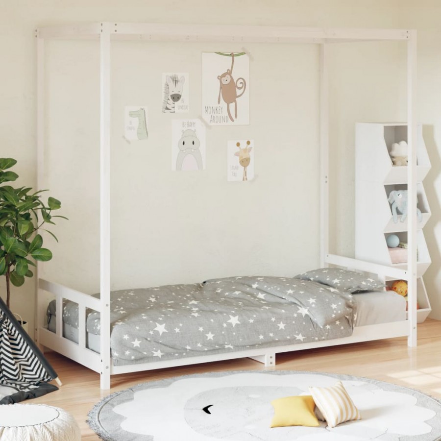 Cadre de lit pour enfants blanc 90x190 cm bois de pin massif