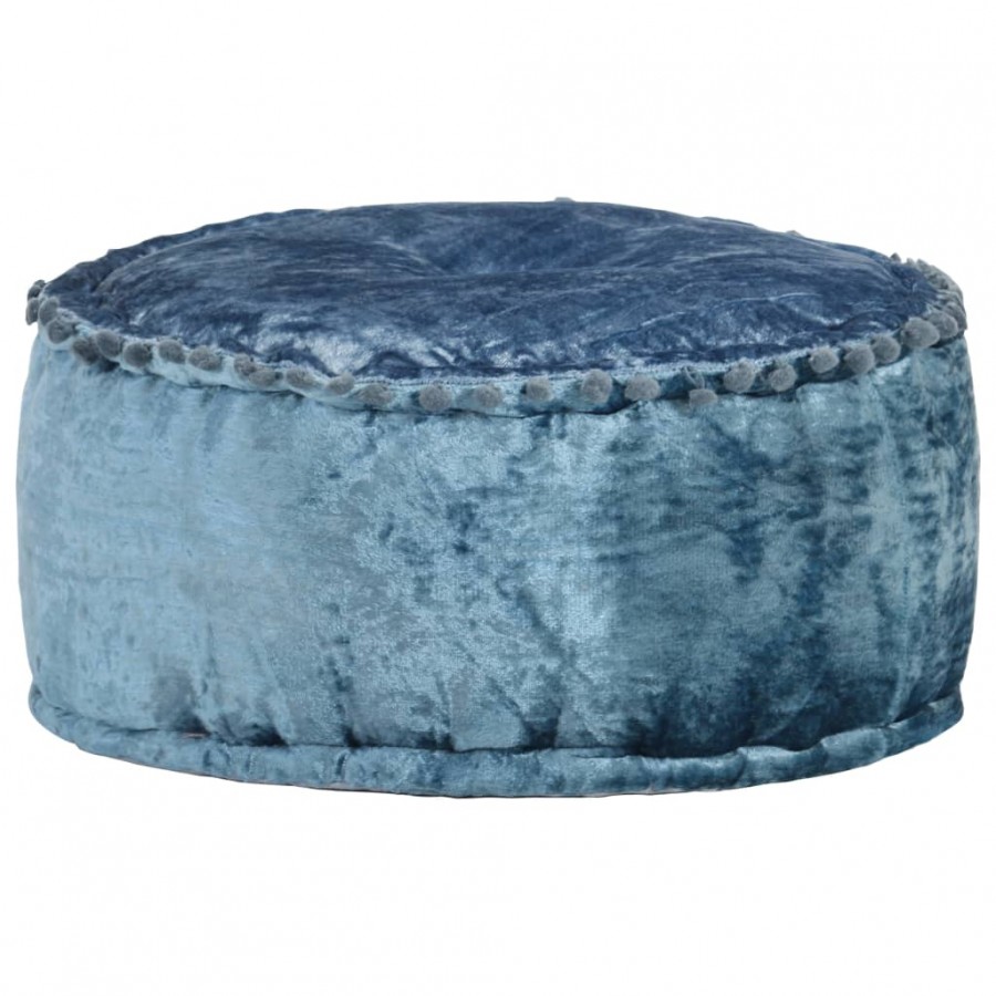 Pouf Rond Velours 40x20 cm Bleu