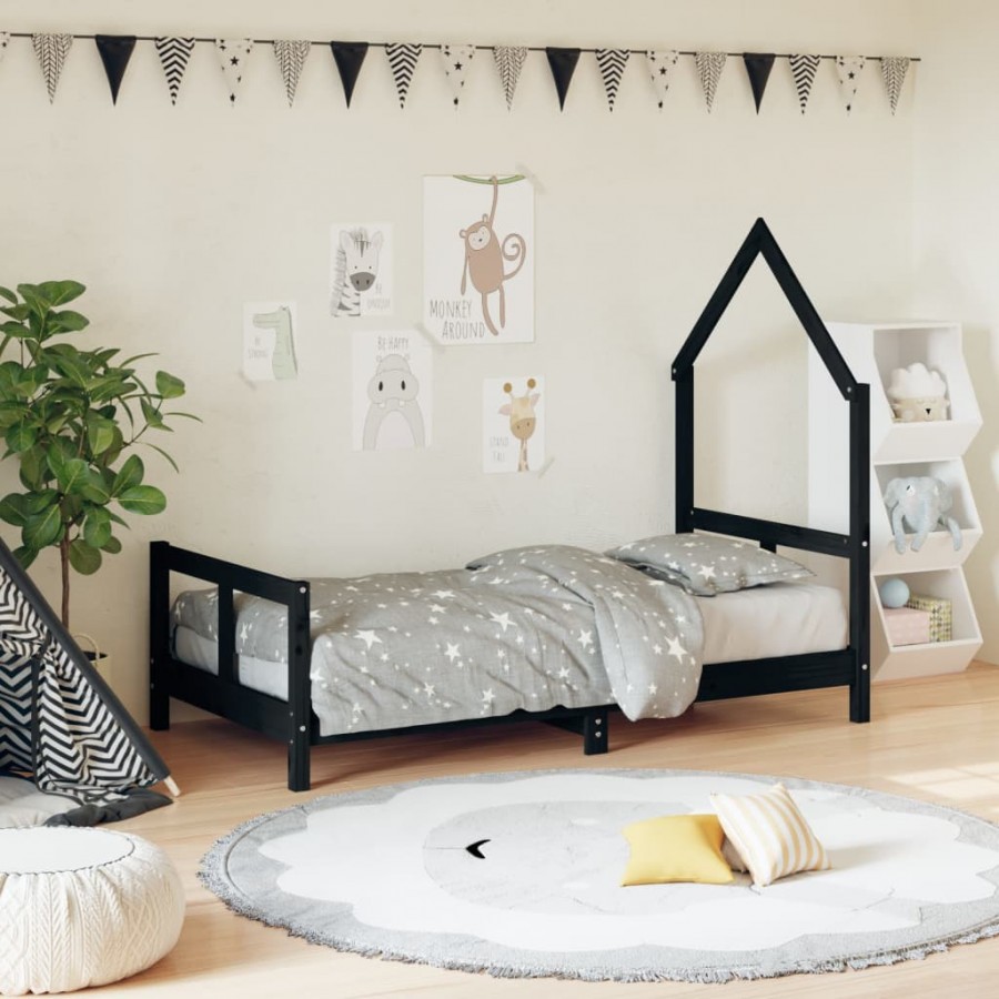 Cadre de lit pour enfant noir 80x160 cm bois de pin massif