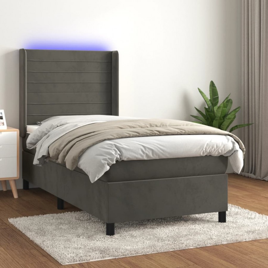 Cadre de lit et matelas et LED Gris foncé 80x200cm