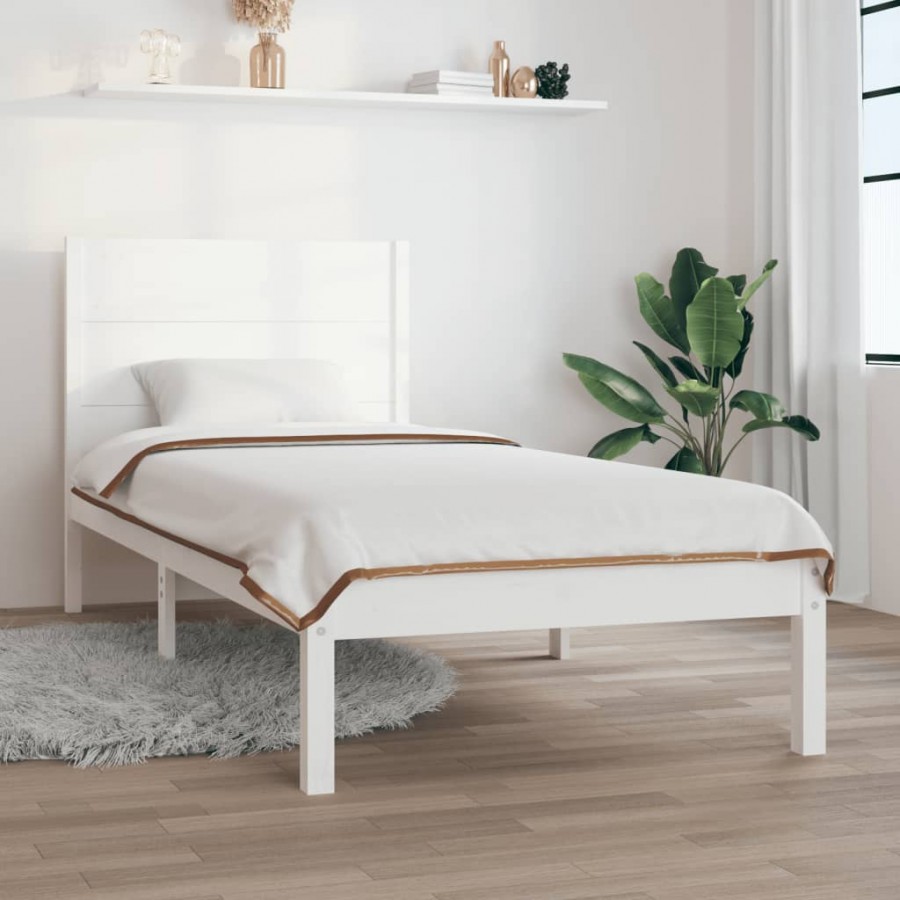 Cadre de lit Blanc Bois massif 75x190 cm Petit simple