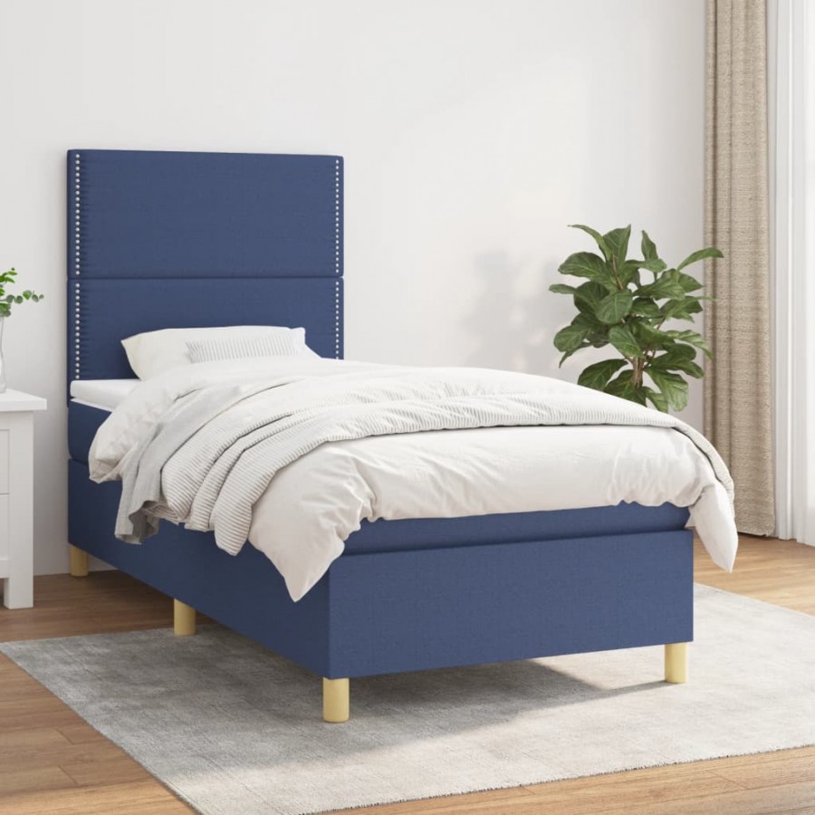 Cadre de lit avec matelas Bleu 90x200 cm Tissu