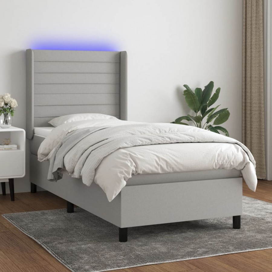 Cadre de lit matelas LED Gris clair 90x190cm Tissu