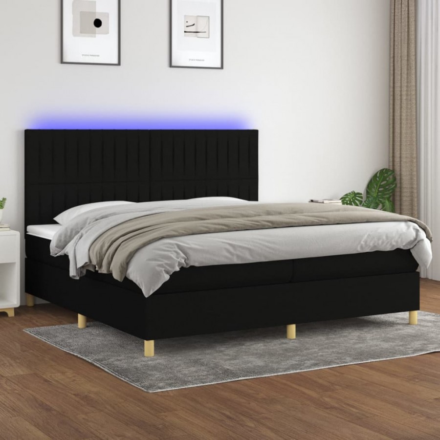 Cadre de lit et matelas et LED Noir 200x200 cm Tissu