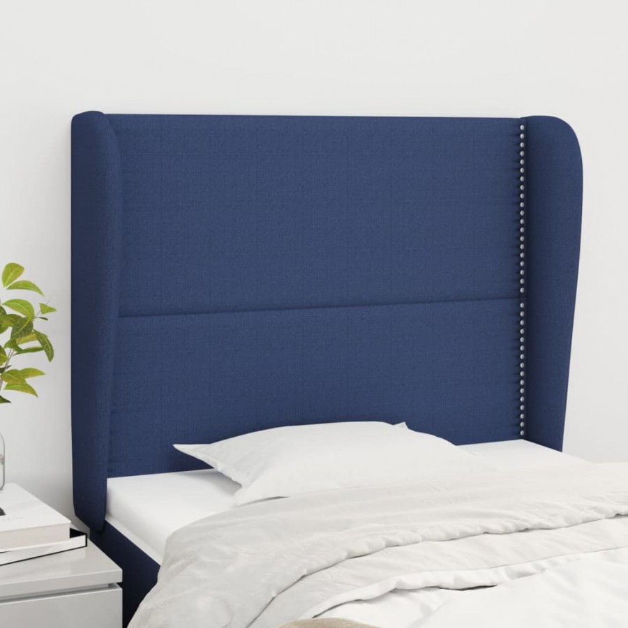 Tête de lit avec oreilles Bleu 93x23x118/128 cm Tissu