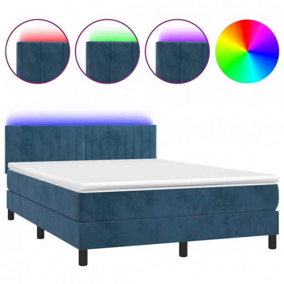 Cadre de lit avec matelas LED Bleu foncé 140x190 cm