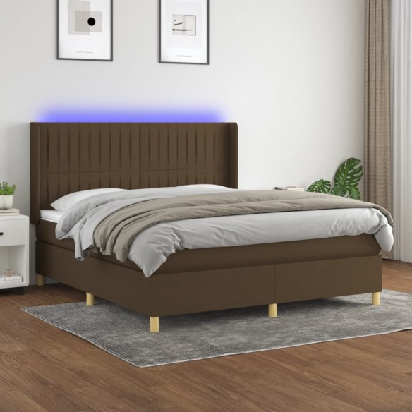 Cadre de lit matelas et LED Marron foncé 160x200 cm