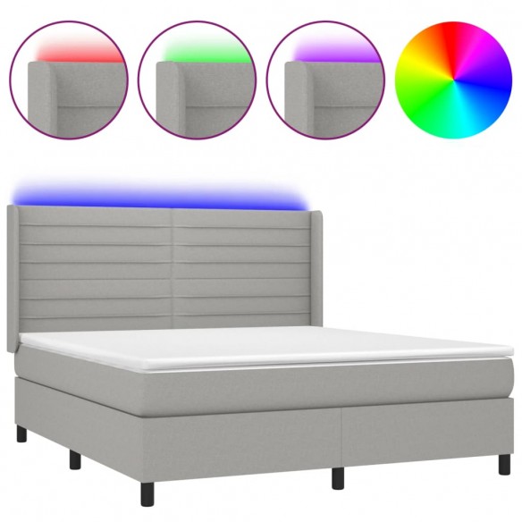 Cadre de lit matelas LED Gris clair 160x200 cm Tissu