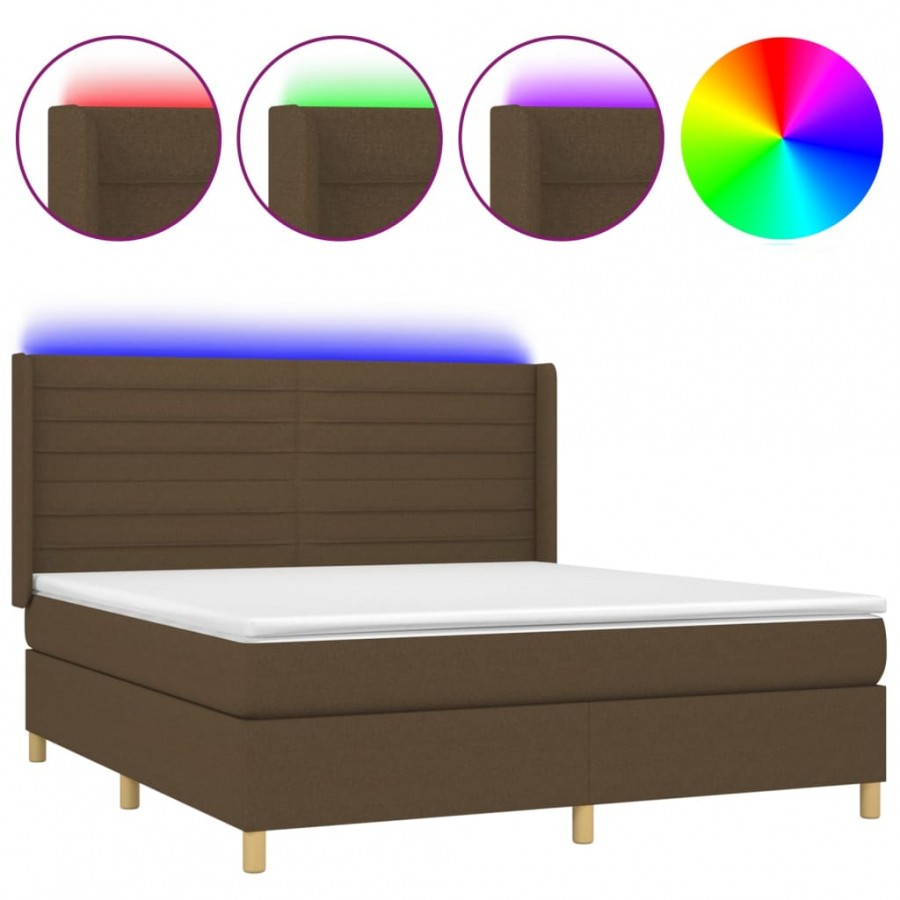 Cadre de lit matelas et LED Marron foncé 160x200 cm