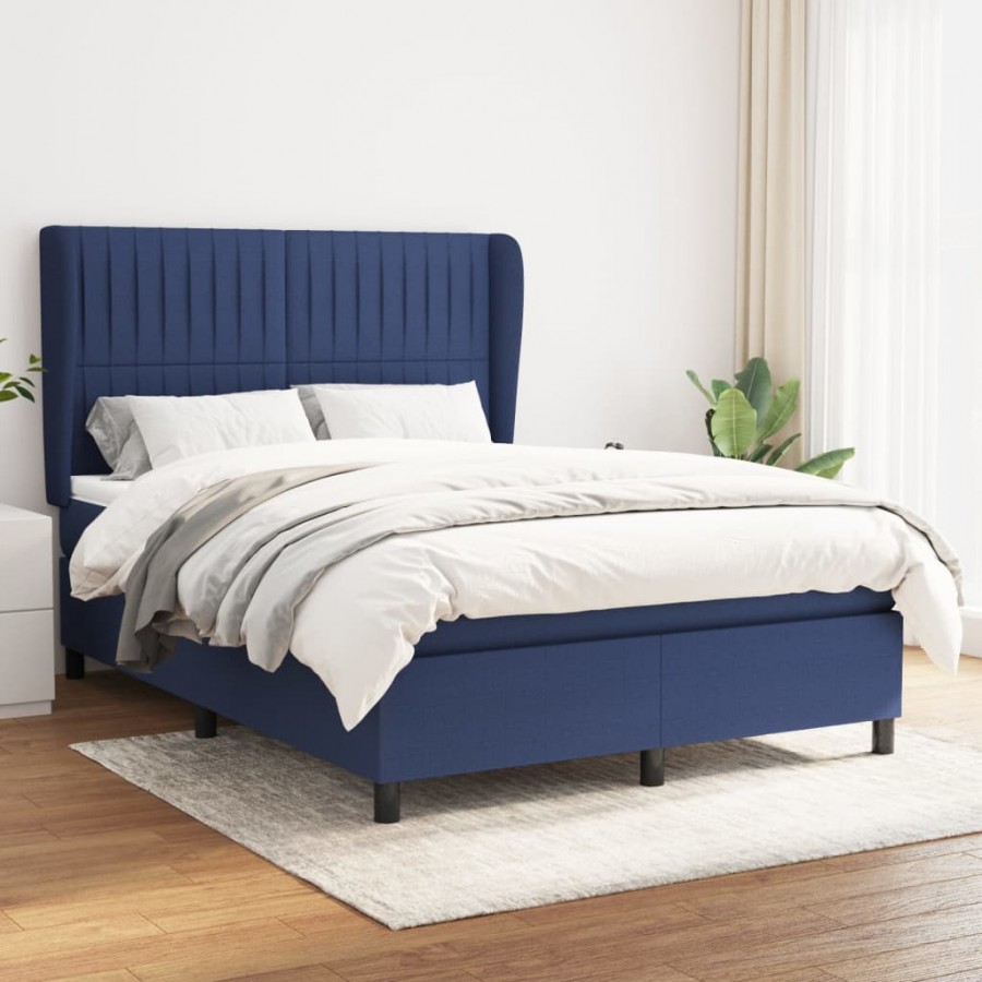 Cadre de lit avec matelas Bleu 140x190 cm Tissu