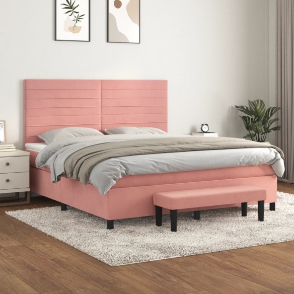 Cadre de lit avec matelas Rose 180x200 cm Velours