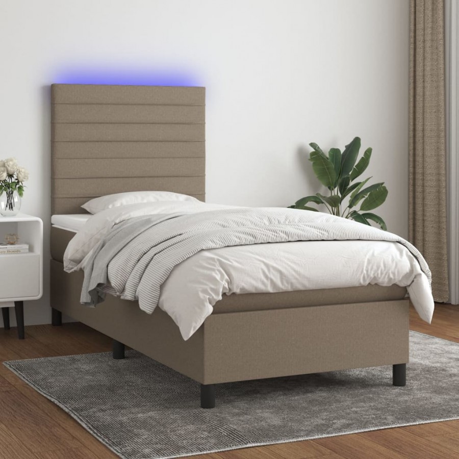 Cadre de lit et matelas et LED Taupe 100x200cm Tissu