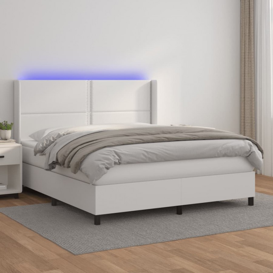 Cadre de lit matelas LED Blanc 160x200 cm Similicuir