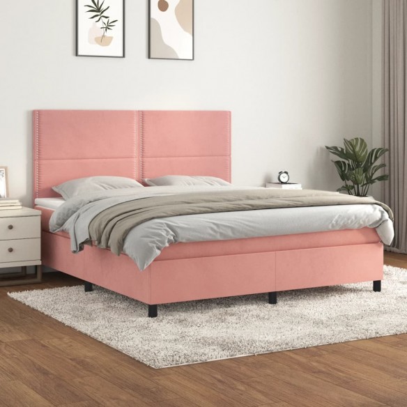 Cadre de lit avec matelas Rose 180x200 cm Velours