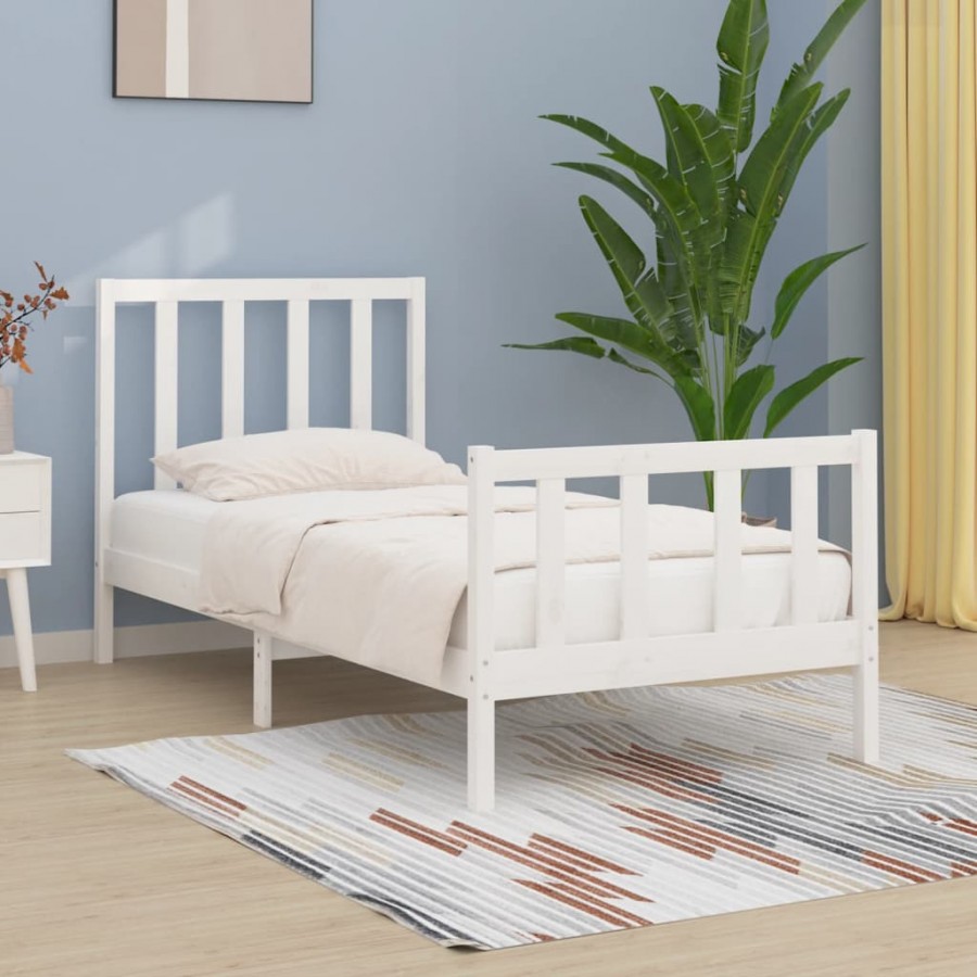 Cadre de lit Blanc Bois massif 75x190 cm Petit simple