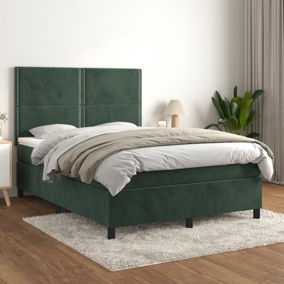 Cadre de lit et matelas Vert foncé 140x200cm Velours