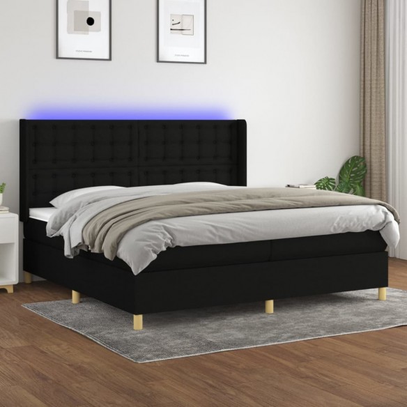 Cadre de lit matelas et LED Noir 200x200 cm Tissu