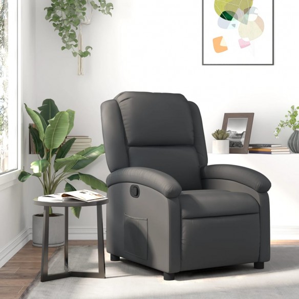 Fauteuil inclinable gris cuir véritable