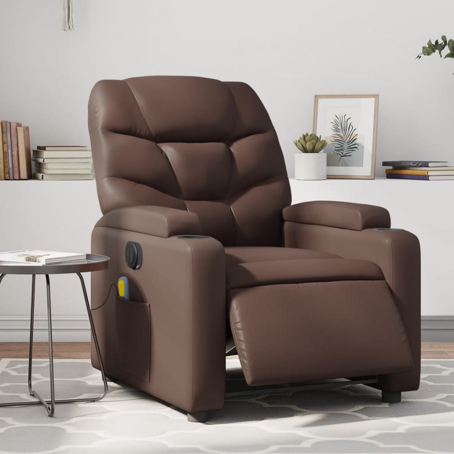 Fauteuil de massage inclinable électrique marron similicuir