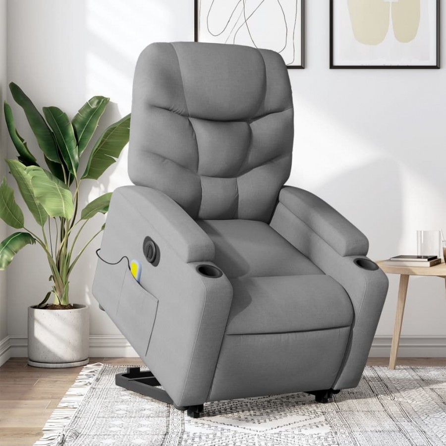 Fauteuil inclinable de massage électrique Gris clair Tissu