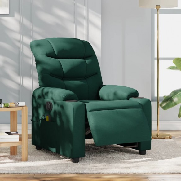 Fauteuil de massage inclinable électrique Vert foncé Tissu