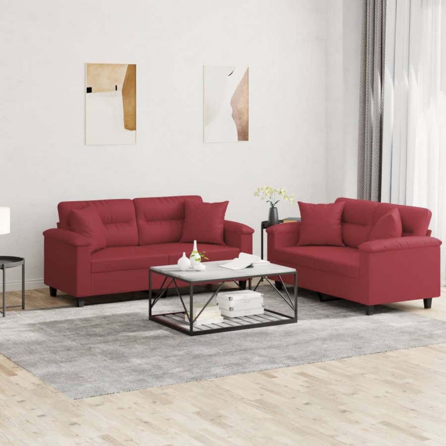 Ensemble de canapés 2 pcs et coussins rouge bordeaux similicuir