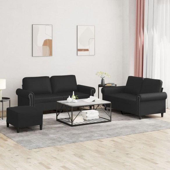 Ensemble de canapés 3 pcs avec coussins Noir Similicuir