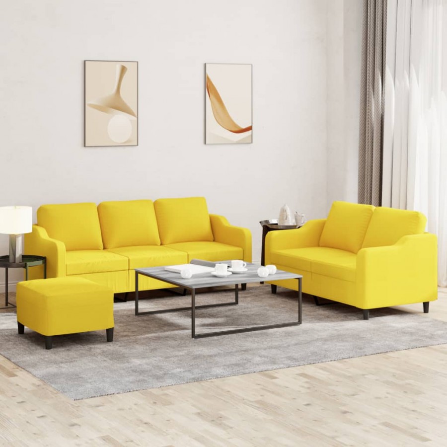 Ensemble de canapés 3 pcs avec coussins Jaune clair Tissu