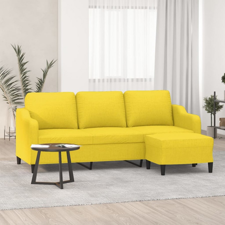 Canapé à 3 places avec repose-pieds Jaune clair 180 cm Tissu