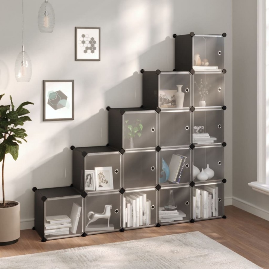 Cubes de rangement 15 pcs avec portes Noir PP