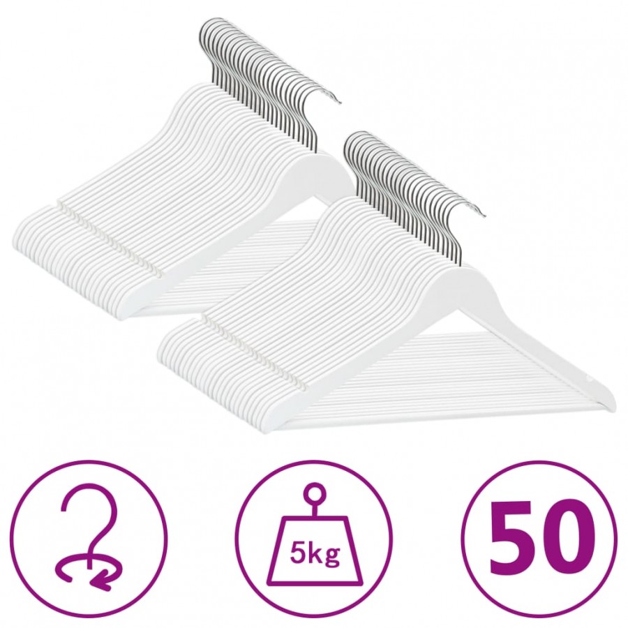 Cintres antidérapants 50 pcs Blanc Bois dur