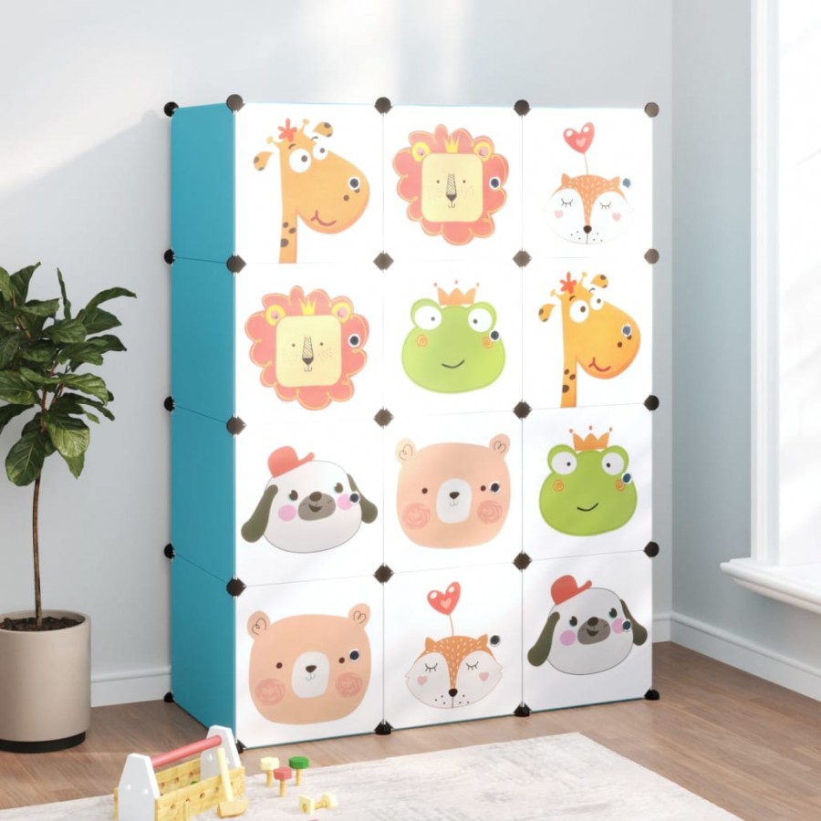 Armoire de rangement pour enfants avec 12 cubes Bleu PP