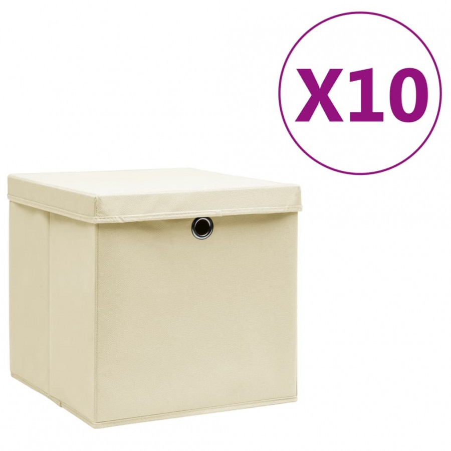 Boîtes de rangement avec couvercles 10 pcs 28x28x28 cm Crème