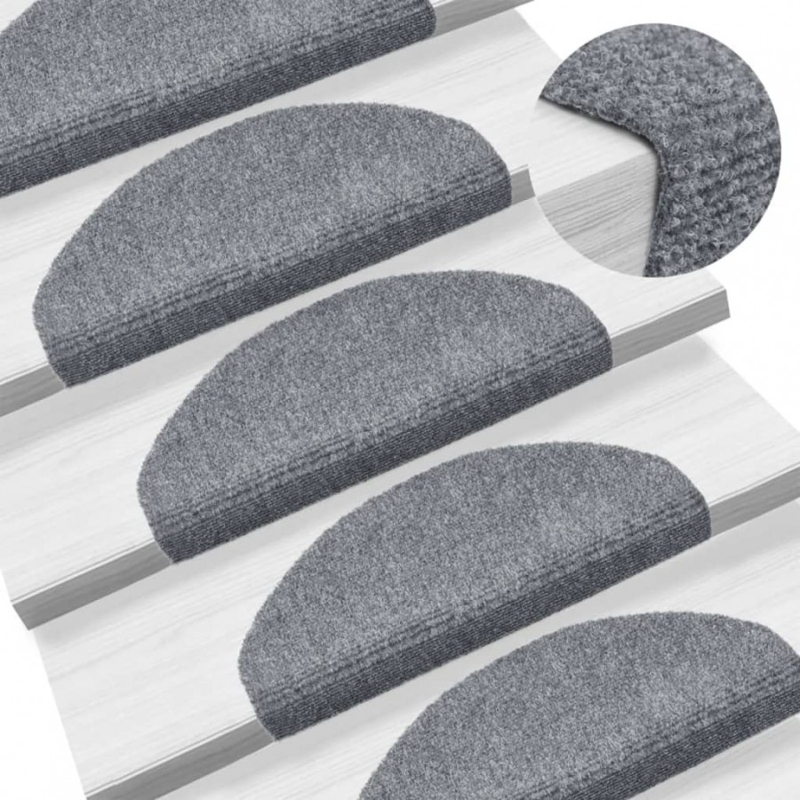 Tapis d'escalier auto-adhésif 15 pcs 65 x 21 x 4 cm Gris clair