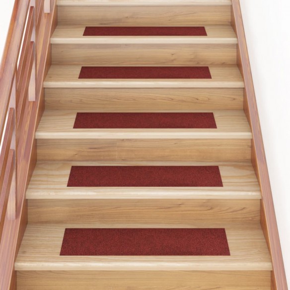 Tapis d'escalier autocollants Rectangulaire 15pcs 76x20cm Rouge