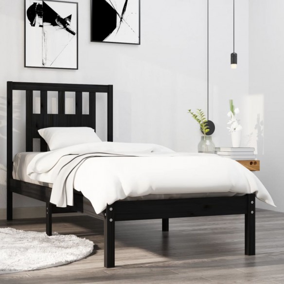 Cadre de lit Noir Bois massif 75x190 cm Petit simple