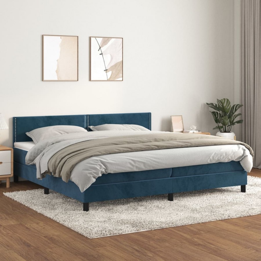 Cadre de lit et matelas Bleu foncé 200x200cm Velours