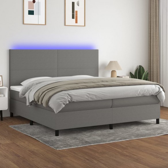 Cadre de lit et matelas et LED Gris foncé 200x200 cm